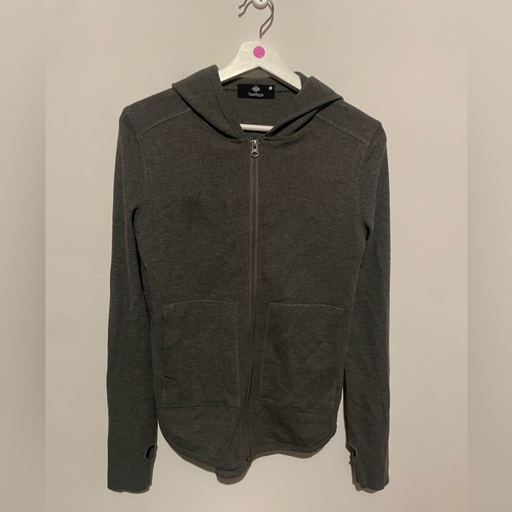 Gray Hooded zip up‎ waffle knit light weight Sweatersize Xs